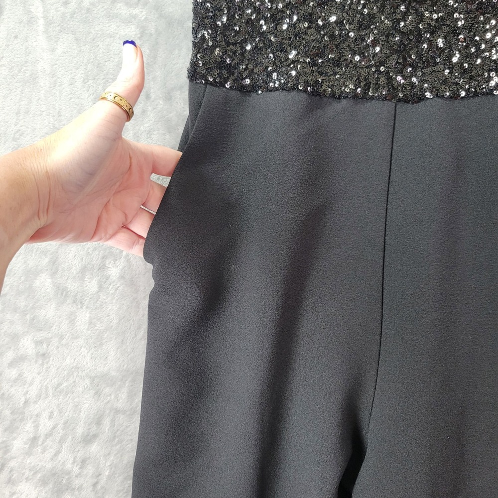 Eliza J Black Sequin Bodice Wide Leg Jumpsuit Size 4 Evening Formal Adjustable - Picture 12 of 13